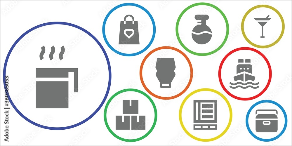 Fototapeta premium Modern Simple Set of container Vector filled Icons