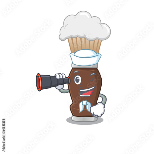 A cartoon image design of shaving brush Sailor with binocular