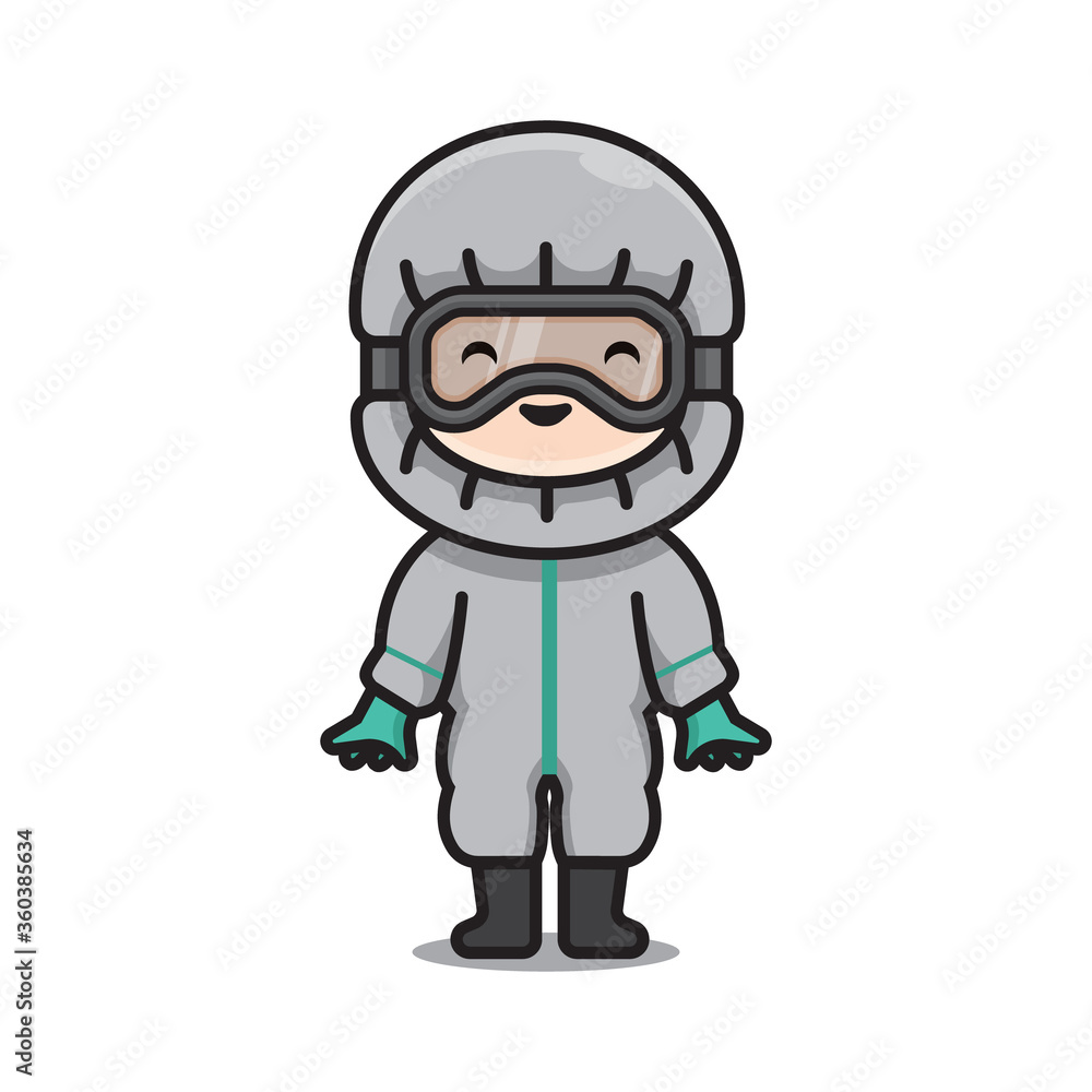 Illustration of Cute Doctor Protective Suit Vector The Concept of Isolated Technology. Flat Cartoon Style Suitable for Landing Web Pages, Banners, Flyers, Stickers, Cards Illustration of Cute Doctor Protective Suit Vector The Concept of Isolated Technology. Flat Cartoon Style Suitable for Landing Web Pages, Banners, Flyers, Stickers, Cards
