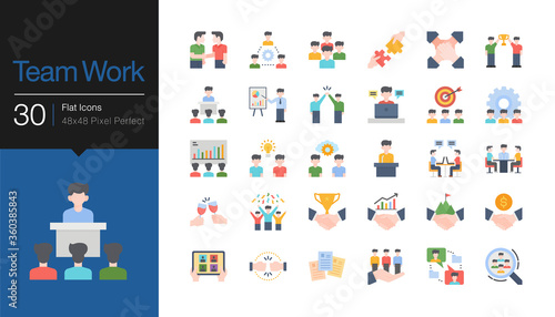 Team work icons. Business success concept of teamwork partnership. Flat design.
