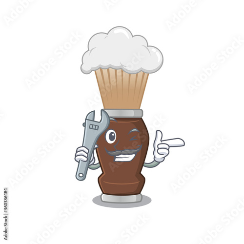 A caricature design concept of shaving brush working as a mechanic