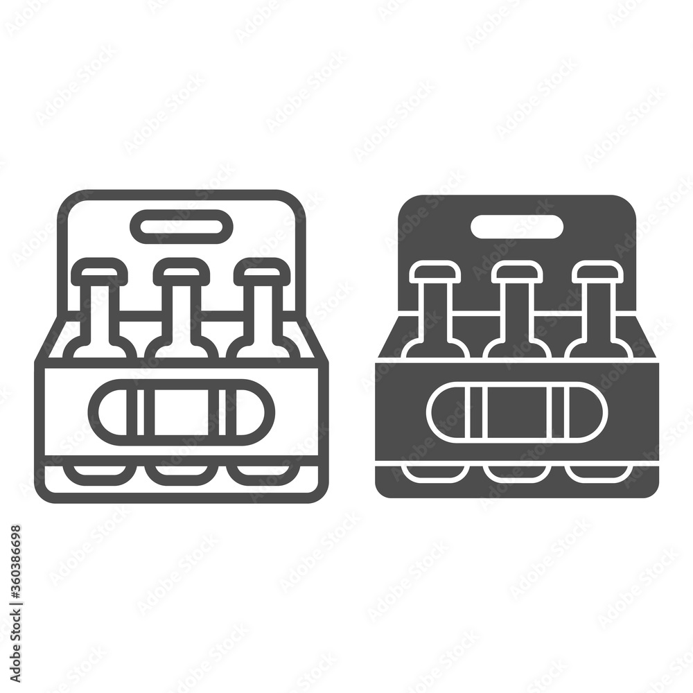 Beer box line and solid icon, picnic concept, Pack of beer bottles sign