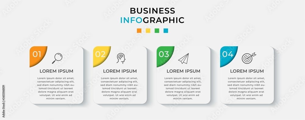 Fototapeta premium Business Infographic design template Vector with icons and 4 four options or steps. Can be used for process diagram, presentations, workflow layout, banner, flow chart, info graph