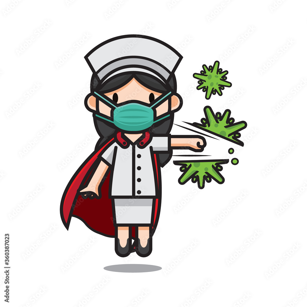 Illustration of Cute Nurse Wearing Masks Vector The Concept of Isolated Technology. Flat Cartoon Style Suitable for Landing Web Pages, Banners, Flyers, Stickers, Cards