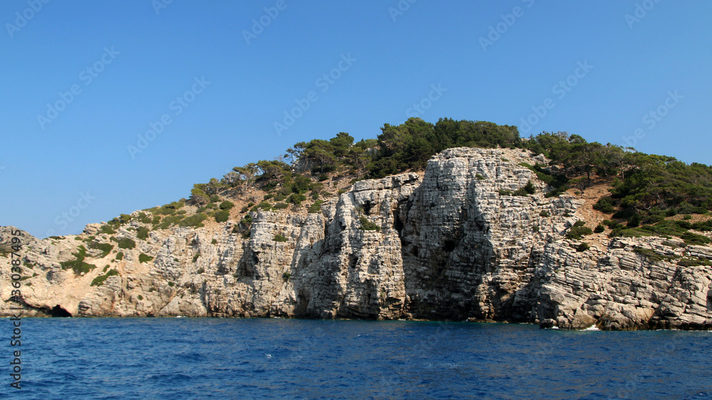 Symi island, rocky seashore, the Aegean Sea, Greece