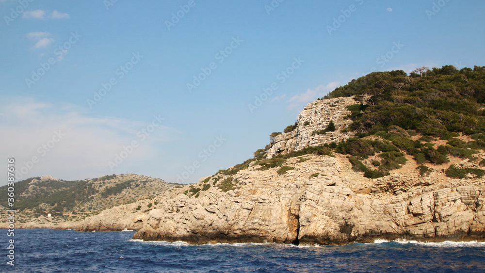 Symi island, rocky seashore, the Aegean Sea, Greece