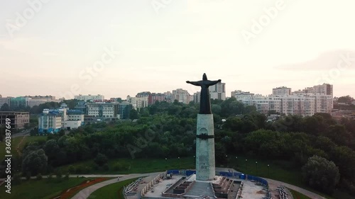 Aerial view of Mother Patroness monument in Cheboksary, Russia during evening photo