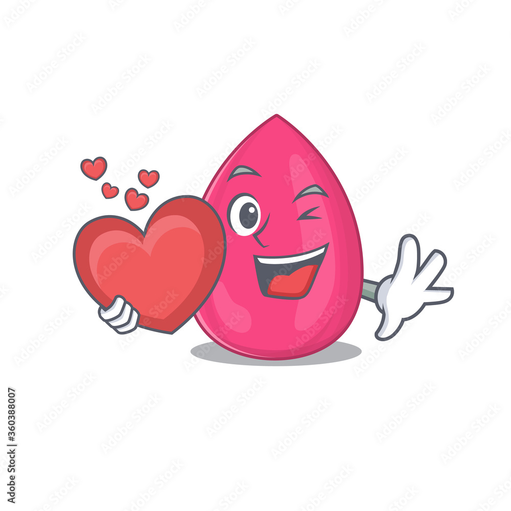 A lovable makeup sponge caricature design style holding a big heart A lovable makeup sponge caricature design style holding a big heart