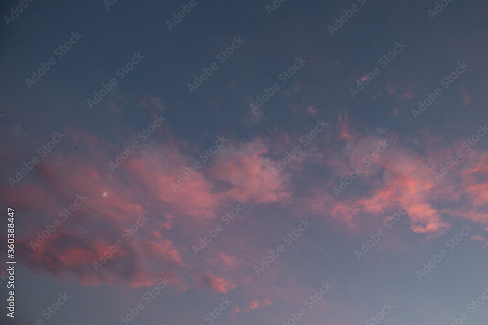 Moon through pink clouds