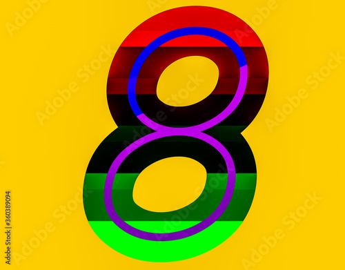  colorful Numbers set in hand drawn calligraphy style and yellow background ,