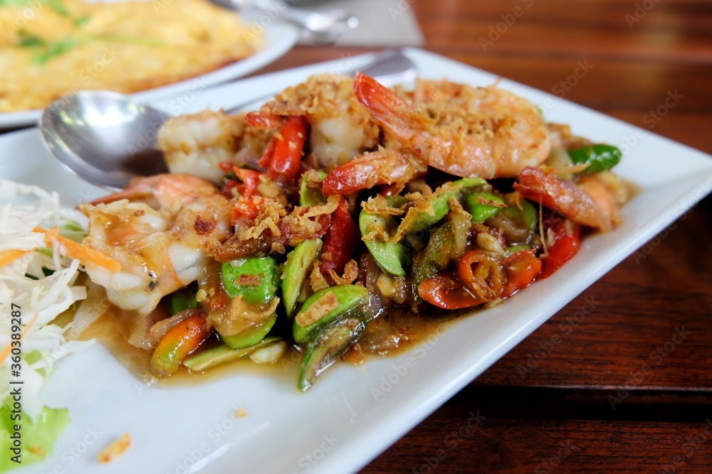 Traditional Southern Thai style stir-fried sata kapi.