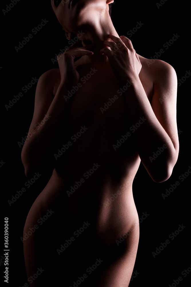 Nude Woman silhouette in the dark. Beautiful Naked Body Stock Photo | Adobe  Stock