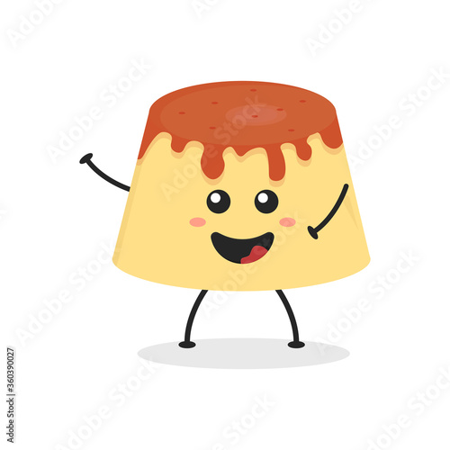 Cute Flat Cartoon Pudding Illustration. Vector illustration of cute chocolate pudding with a smiling expression. Cute pudding mascot design