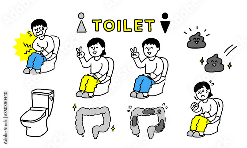 トイレで排泄する私服男性女性イラストセット（シンプル）