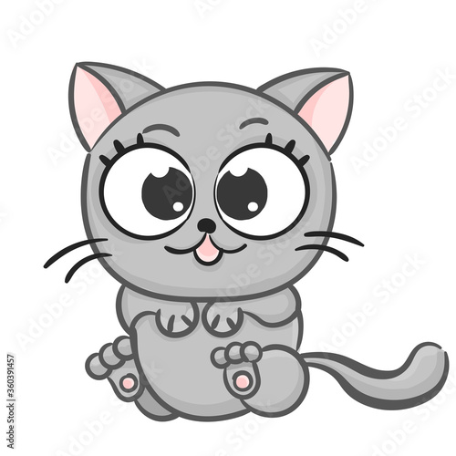 Cute Kitten on white background illustration vector. Hand drawn cat. Cartoon cat card. Cat sketch print design cat, children print on t-shirt. 