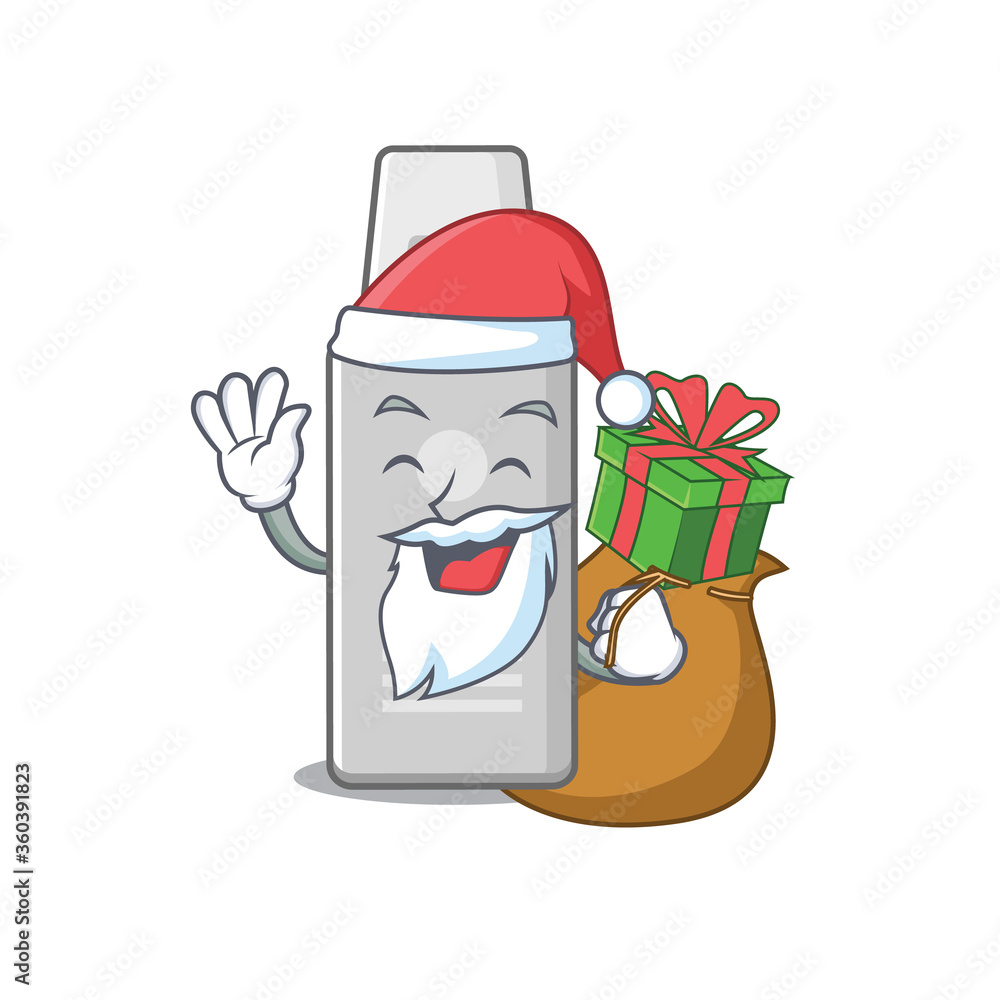 Cartoon design of shaving foam Santa having Christmas gift