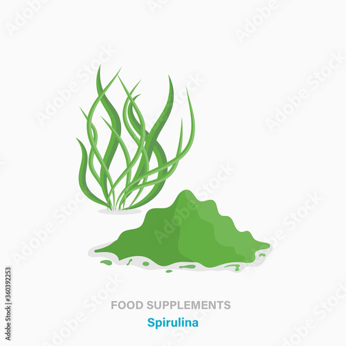 Vector flat isolated icon of food supplements - spirulina algae plant