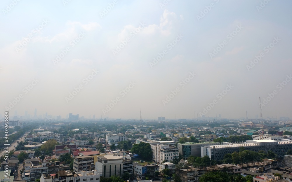 The weather is full of air pollution in the urban areas of the Thai capital.