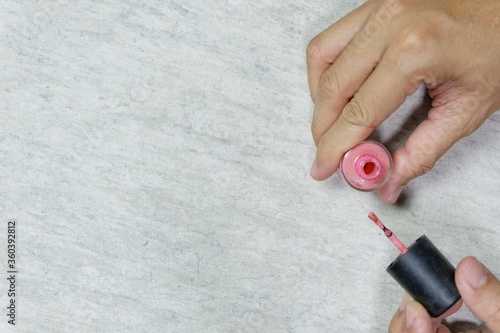 Nail painting work by hand, top view