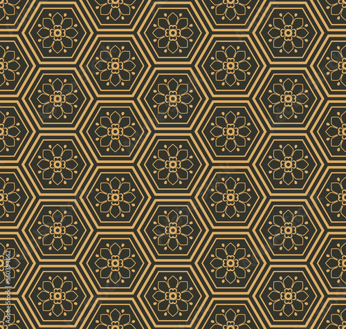 Retro vintage Chinese traditional pattern seamless background polygon cross frame line flower