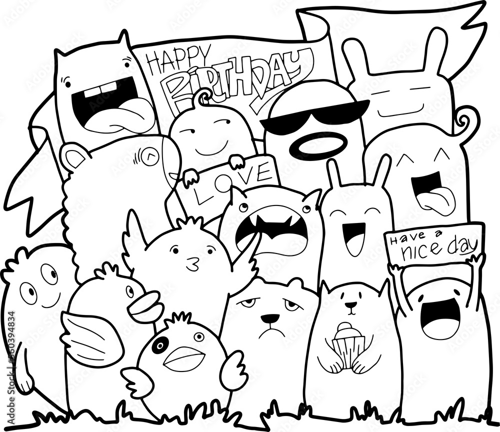 Doodle Monster Come to bless on the birthday Doodle Monster Come to bless on the birthday