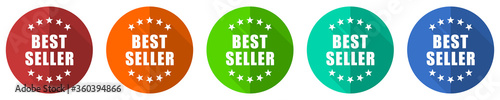 Best seller icon set, red, blue, green and orange flat design web buttons isolated on white background, vector illustration