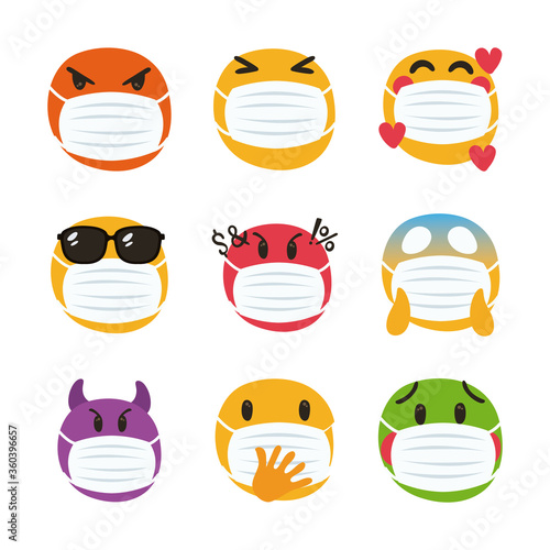group of emojis wearing medical maskds characters