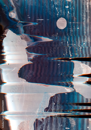 Color noise background. Digital glitch. Blue white purple distortion wave texture. photo