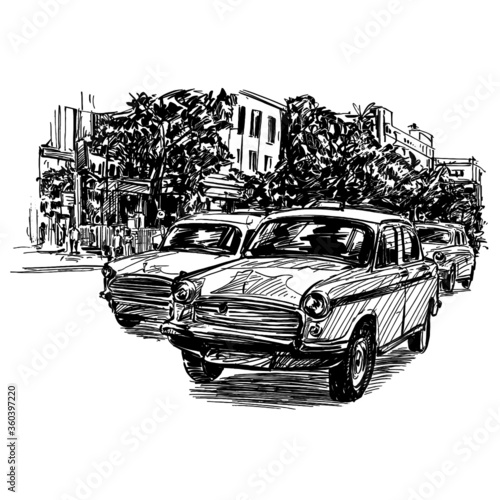 Drawing of the taxi in India 