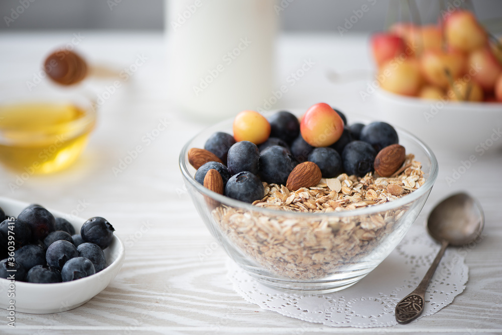 breakfast with blueberry and yellow cherries oatmeal breakfast with blueberry and yellow cherries oatmeal