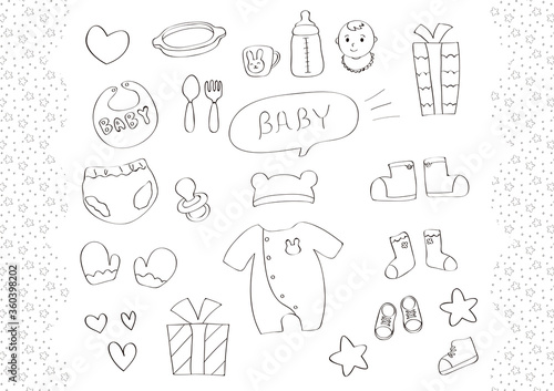 ベビー用品　手書き風　ベクター　線のみ