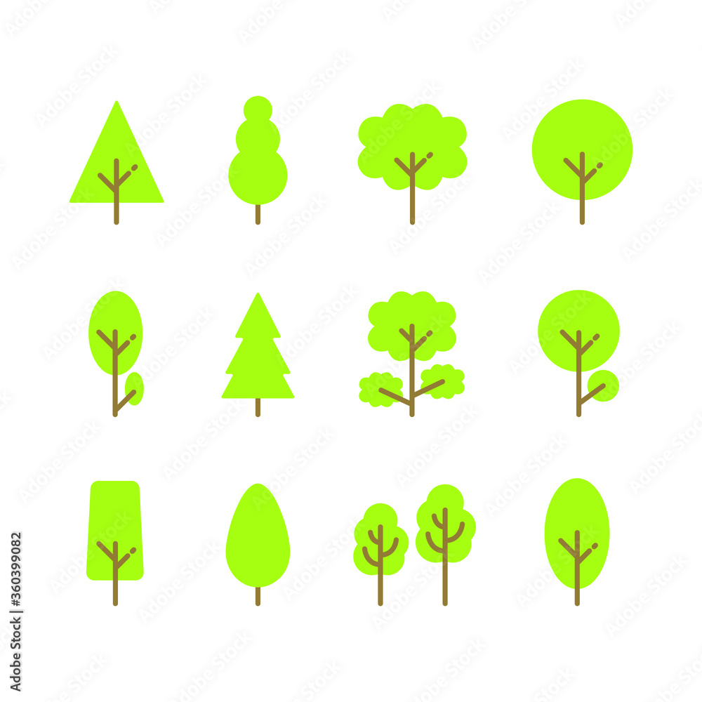 Trees collection. Icons of green plants, forest. Trees illustrations. Tree set. Vector illustrations. EPS 10