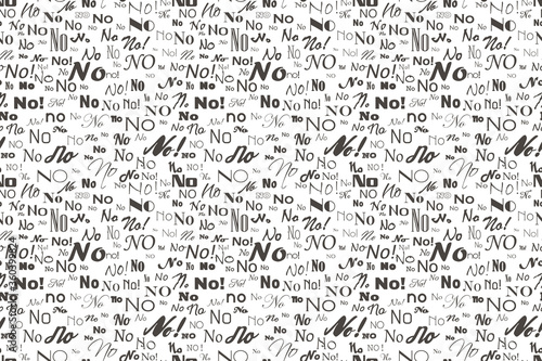 say No. Negative reply. Refuse and disagree word pattern. Vector answer no seamless text background. Lettering Textile texture graphic illustration photo