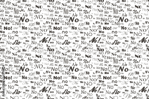 say No. Negative reply. Refuse and disagree word pattern. Vector answer no seamless text background. Lettering Textile texture graphic illustration