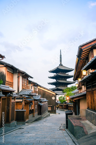 Yasaka pagoda in Higashiyama Ward, Kyoto City and a traditional cityscape full of Japanese atmosphere.