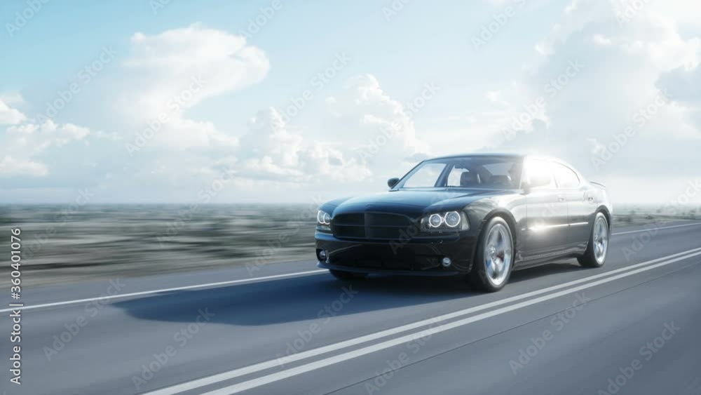 black futuristic electric car on highway in desert. Very fast driving. Concept of future. Realistic 4k animation. black futuristic electric car on highway in desert. Very fast driving. Concept of future. Realistic 4k animation.