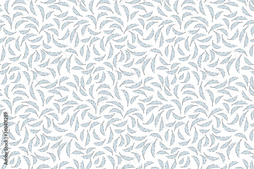 Blue feathers pattern. Seamless vector. Calm soft and light textile texture. Good night sleep feeling. background. graphic tranquility illustration
