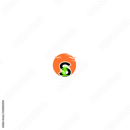 Letter S Logo Icon With Beach and Palm Tree sport  Tour and Travel. Initial S with sea wave and palm tree. 