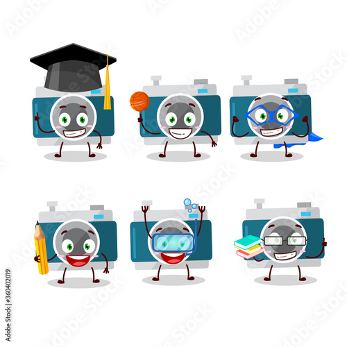 School student of camera pocket cartoon character with various expressions