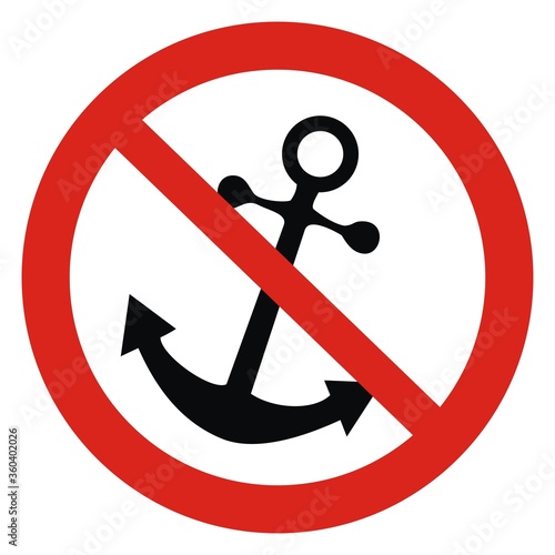 no mooring, black silhouette of anchor at red circle frame,