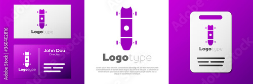 Logotype Longboard or skateboard cruiser icon isolated on white background. Extreme sport. Sport equipment. Logo design template element. Vector Illustration.