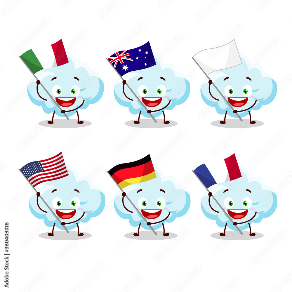 Cloud cartoon character bring the flags of various countries Cloud cartoon character bring the flags of various countries