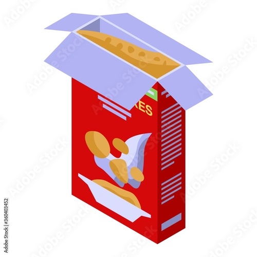 Open cereal flakes package icon. Isometric of open cereal flakes package vector icon for web design isolated on white background