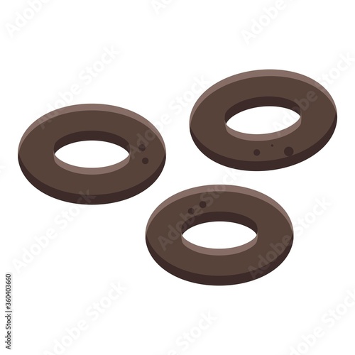 Chocolate cereal rings icon. Isometric of chocolate cereal rings vector icon for web design isolated on white background