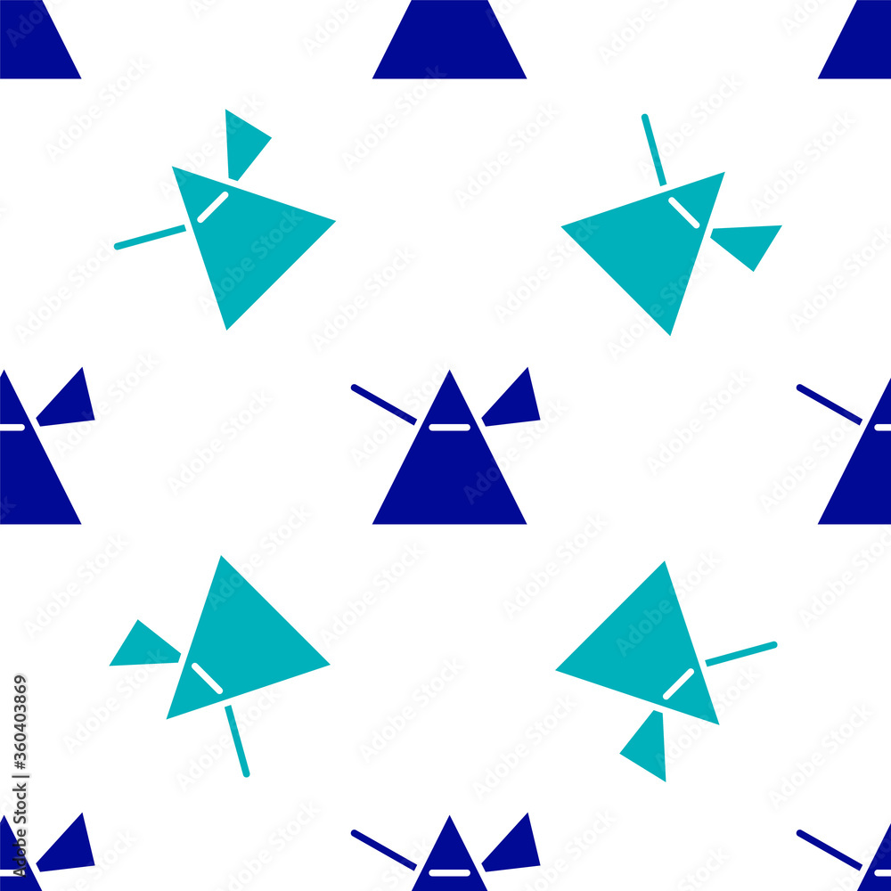 Blue Light rays in prism icon isolated seamless pattern on white background. Ray rainbow spectrum dispersion optical effect in glass prism. Vector Illustration. Blue Light rays in prism icon isolated seamless pattern on white background. Ray rainbow spectrum dispersion optical effect in glass prism. Vector Illustration.