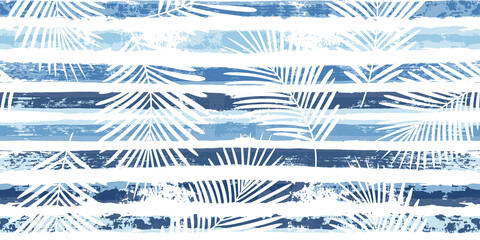 Handdoek met foto Palmbomen patronen Palmbladeren op blauwe strepen  © Good Goods