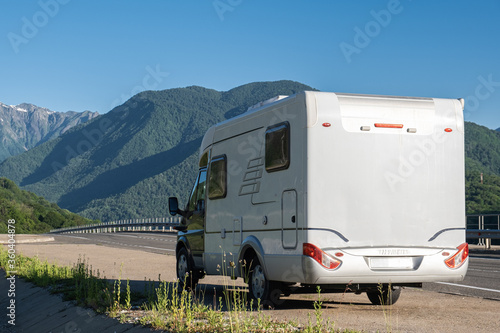 A house on wheels. A machine for life and travel. Rest in the mountains. Mobility. Independence. Rv. Camper. A motorhome. Auto house. motor home