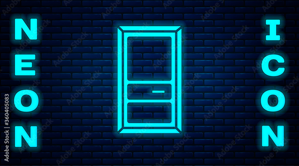Glowing neon Closed door icon isolated on brick wall background. Vector Illustration. Glowing neon Closed door icon isolated on brick wall background. Vector Illustration.
