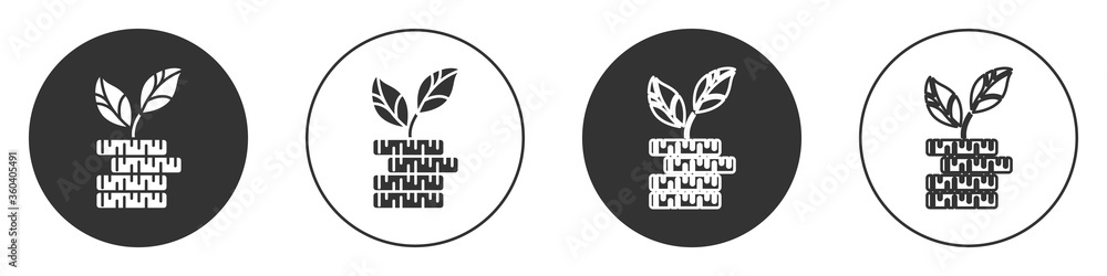 Black Dollar plant icon isolated on white background. Business investment growth concept. Money savings and investment. Circle button. Vector Illustration.
