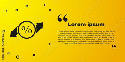Black Discount percent tag icon isolated on yellow background. Shopping tag sign. Special offer sign. Discount coupons symbol. Vector Illustration.